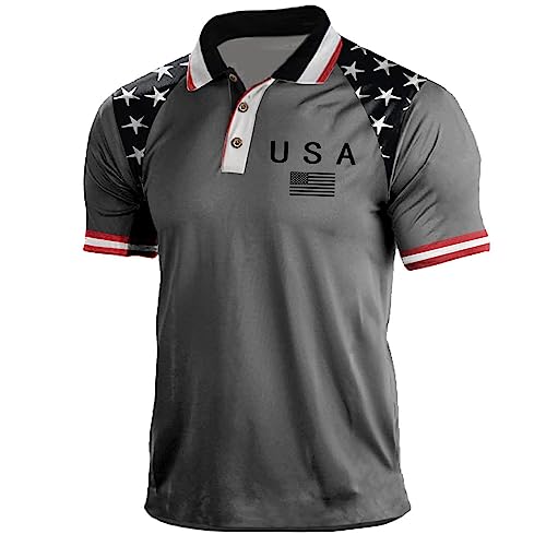 Herren USA Flagge Print Poloshirt Sommer Street Fashion Sport Outdoor Taktisches KurzarmPoloTShirt Farbe6 XXL von NAKEAH