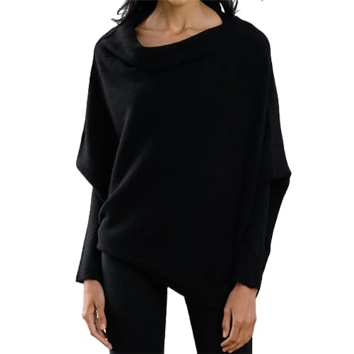 NAKEAH Asymmetrisch drapierter Pullover, Schulterfreier Pullover mit Langen Fledermausärmeln, Schulterfreier Damenpullover (One Size,Black) von NAKEAH