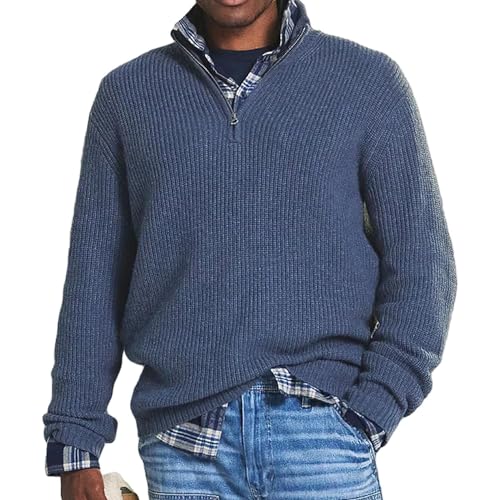 NAKEAH Herren-Kaschmir-Business-Casual-Reißverschlusspullover, Herren-Pullover mit Lockerem Reißverschluss und Stehkragen, Pullover mit 1/4-Reißverschluss (4X-Large,Blue) von NAKEAH