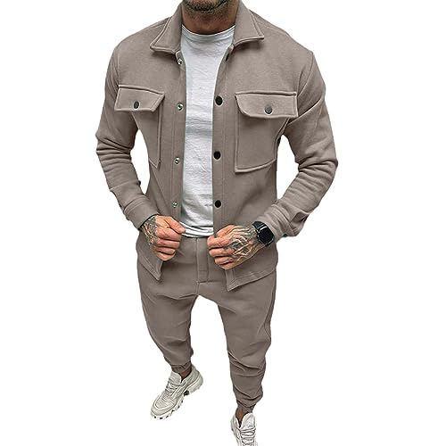 NAKEAH Herren Street Trendige TrainingsanzugSet Herbst Winter Persönlichkeit Jacke & Hose Zweiteiliges Set Khaki S von NAKEAH