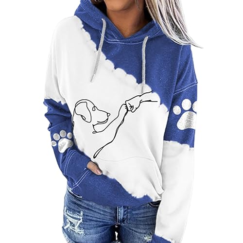 NAKEAH Kapuzenpullover mit Aufdruck „Dog High Five“, superweicher Hunde-Kapuzenpullover für Damen, langärmlig, einzigartiges Kapuzen-Sweatshirt mit Kordelzug (3X-Large,Blue) von NAKEAH