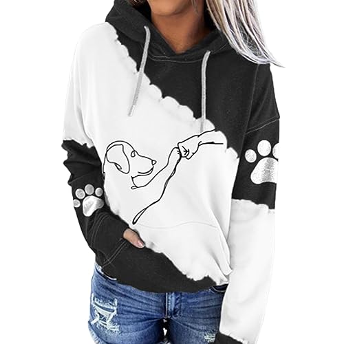 NAKEAH Kapuzenpullover mit Aufdruck „Dog High Five“, superweicher Hunde-Kapuzenpullover für Damen, langärmlig, einzigartiges Kapuzen-Sweatshirt mit Kordelzug (4X-Large,Black) von NAKEAH