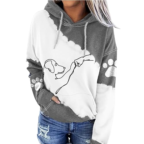 NAKEAH Kapuzenpullover mit Aufdruck „Dog High Five“, superweicher Hunde-Kapuzenpullover für Damen, langärmlig, einzigartiges Kapuzen-Sweatshirt mit Kordelzug (4X-Large,Gray) von NAKEAH