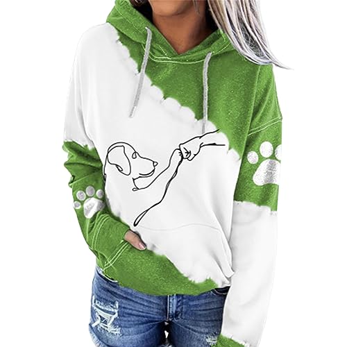 NAKEAH Kapuzenpullover mit Aufdruck „Dog High Five“, superweicher Hunde-Kapuzenpullover für Damen, langärmlig, einzigartiges Kapuzen-Sweatshirt mit Kordelzug (4X-Large,Green) von NAKEAH