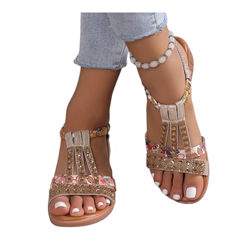 NAKEAH Neue orthopädische Sandalen mit Strasssteinen für den Sommer, offene Zehenpartie, lässige flache Sandalen mit gewölbter Stütze für Damen (10,B) von NAKEAH