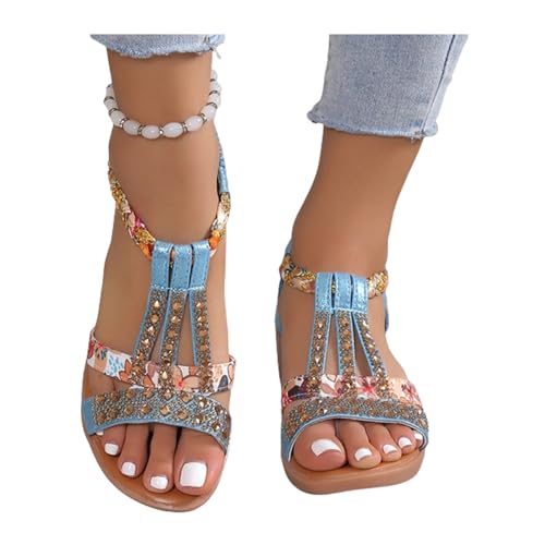 NAKEAH Neue orthopädische Sandalen mit Strasssteinen für den Sommer, offene Zehenpartie, lässige flache Sandalen mit gewölbter Stütze für Damen (10,C) von NAKEAH