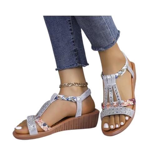 NAKEAH Neue orthopädische Sandalen mit Strasssteinen für den Sommer, offene Zehenpartie, lässige flache Sandalen mit gewölbter Stütze für Damen (11,A) von NAKEAH