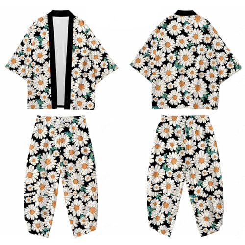 NALSA Japanisches Kimono T-shirt für Herren, Kreatives Floral Bedrucktes Cardigan Haremshosen Set, Unisex Lässige Dünne Jacke,C02-6XL von NALSA