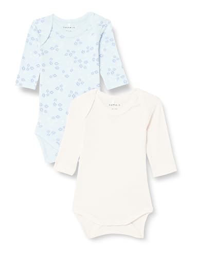 NAME IT Baby - Mädchen Nbfbody 2p Ls Halogen Blue Flower Noos, Halogen Blue, 74 von NAME IT