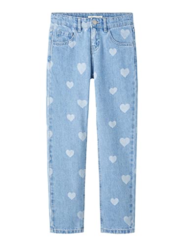 name it Girl's NKFBELLA Slim Jeans 7041-BA F Hose, Light Blue Denim/Print:Hearts, 164 von NAME IT