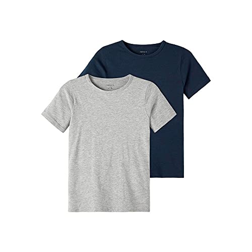 NAME IT Jungen Nkmt-shirt Slim 2p Noos T Shirt, Dark Sapphire/Pack:w/ Grey Melange, 158-164 EU von NAME IT