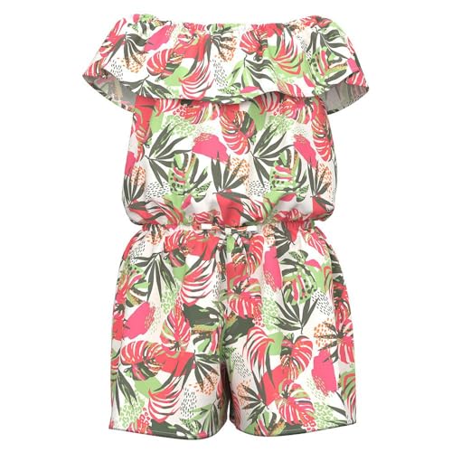 NAME IT Mädchen Nkfvinaya Ss Playsuit Fffff Noos, Bright White/Print:Tropical, 152 von NAME IT