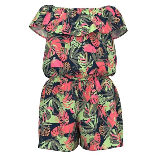 NAME IT Mädchen Nkfvinaya Ss Playsuit Fffff Noos, Dark Sapphire/Print:Tropical, 116 von NAME IT