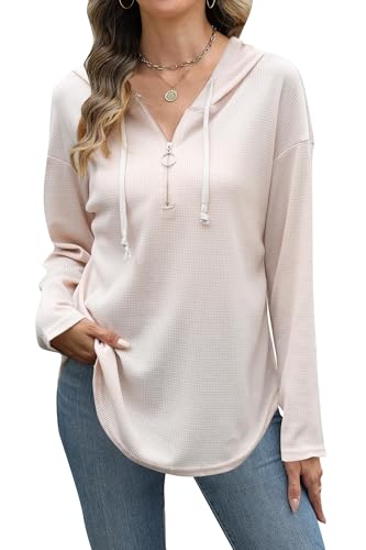 NANYUAYA Hoodie Damen Kapuzenpullover Waffle 1/4 Zip Pullover Damen Sweatshirt Langarmshirt Oberteile Herbst Winter NANYUAYA Hoodie Damen Kapuzenpullover Waffle 1/4 Zip Pullover Damen Sweatshirt Langarmshirt Oberteile Herbst Winter von NANYUAYA