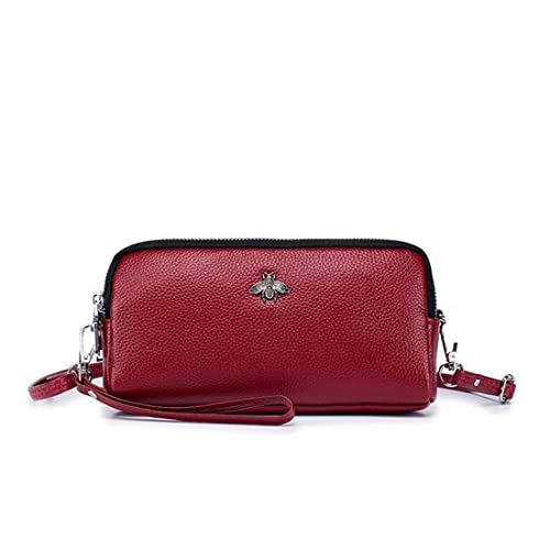 NAOYQ Crossbody Tasche Damen Leder Schlichte Touchscreen Tasche handygeldbörse Schultertasche Damen klein Handtasche Handytasche zum umhängen mädchen Handy umhängetasche Echtleder rot von NAOYQ