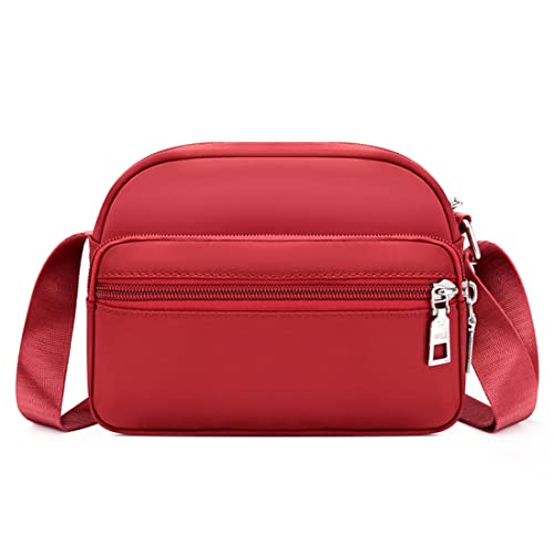 NAOYQ kleine Tasche Stoff Handytasche zum umhängen Damen Crossbody Tasche Schultertasche Frauen umhängetasche Breiter Gurt Nylon Handtasche umhängen Reißverschluss Passt für Frauen mädchen rot von NAOYQ