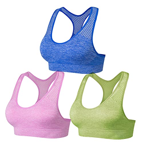 NAQKU Damen Sport BH Set Ohne Bügel Ringerrücken Bustier mit Gepolstert für Yoga Fitness Training (Blau,Grün,Rosa M) von NAQKU