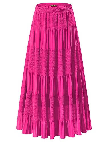 NASHALYLY Damen Chiffon Elastische Hohe Taille Plissee A-Linie Ausgestellte Maxi Röcke, Knallpink (Hot Pink), Groß von NASHALYLY
