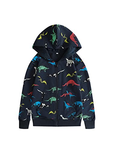 NATUST Jungen Dinosaurie Hoodie Kapuzenpullover Mit Reißverschluss Langarm Strickjacke Dunkelblau DE: 152-158 (Herstellergröße 150) von NATUST