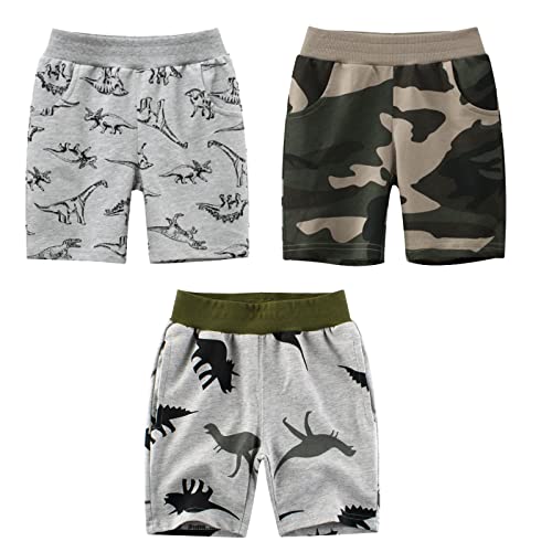 NATUST Jungen Sommer Shorts Kinder Baumwolle Hose Kurze Jogginghose, 3er-Pack Dinosaurier 2 DE: 104(Herstellergröße 100) von NATUST