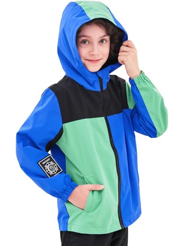 NATUST Kinder Jungen Wasserdichte Jacke Leichte Übergangsjacke Winddichte Regenjacke mit Kapuze Blau 130 von NATUST