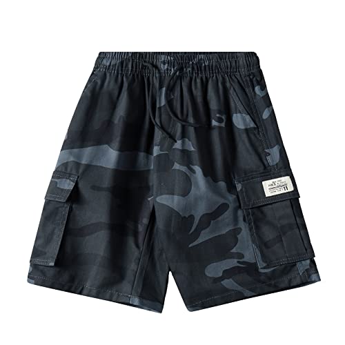 NATUST Kinder Tarnhose Kurz Jungen Cargo Shorts Multi-Tasche Mit Elastischem Bund Tarn Blau DE: 134-140 (Herstellergröße 140) von NATUST