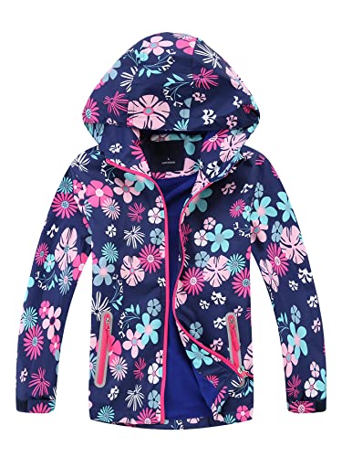 NATUST Mädchen Gefütterte Regenjacke Kinder Winddicht Übergangsjacke Jungen Warm Atmungsaktiv Softshelljacke mit Abtrennbare Kapuze Dunkelblau 104-110 von NATUST