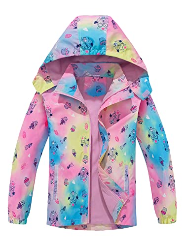 NATUST Mädchen Gefütterte Regenjacke Kinder Winddicht Übergangsjacke Jungen Warm Atmungsaktiv Softshelljacke mit Abtrennbare Kapuze Eule 146-152 von NATUST