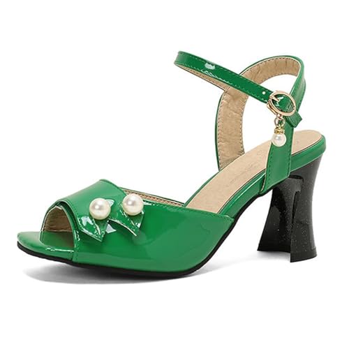 Klobige Absätze für Damen, offene Zehenpartie, Blockabsatz, High Heels, modische Pumps-Sandalen für Partys, Abschlussballkleider(Green,43 EU) von NBTOICDAS