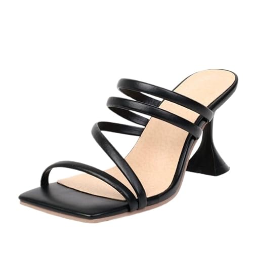 NBTOICDAS Damen-Sandalen mit quadratischem Zehenbereich, Slip-on-Heels, Riemchen-Kitten-Heels, Hochzeits-Party-Kleiderschuhe(Color:Black,Size:35 EU) von NBTOICDAS