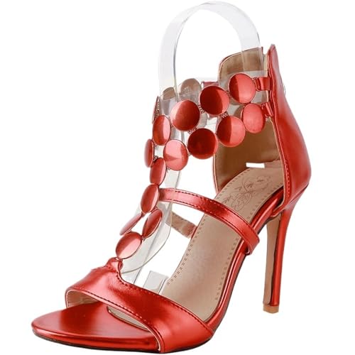 NBTOICDAS High Heels für Damen, offene Zehen, Stilettos, Absatzsandalen, sexy Hochzeitskleid-Absatzschuhe (Color : Red, Size : 37 EU) von NBTOICDAS