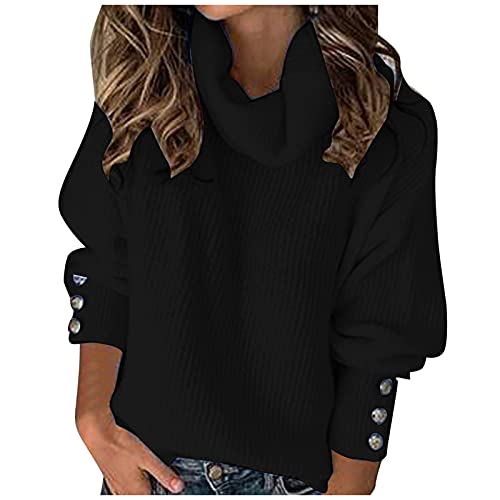 Pullover Damen,Strickpullover Oversize Pullover Einfarbig Rollkragenpullover Winter Herbst Übergroß Lässiges Pulli Sweater Langarm Sweatshirt Elegant Oberteile Langarmshirt Strickpulli (02-Black, S) von NCQiFei