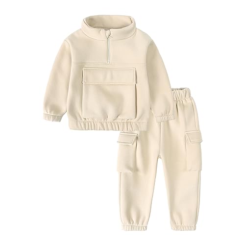 NCTCITY 2tlg Kinder Warm Trainingsanzug Jungen Mädchen Sportanzug Pullover Oberteile + Sporthose Outfit Baby Kleinkind 1/4 Zip Top mit Tasche und Hose Sweatshirt mit Sweathose Jogginganzug von NCTCITY