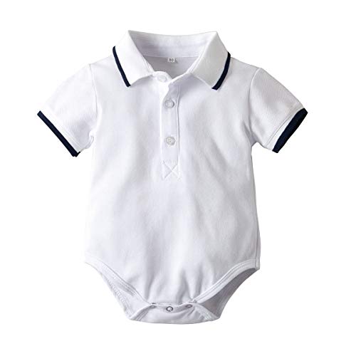 NCTCITY Baby Strampler Gentleman Overall V-Ausschnitt Jumpsuit Neugeborene Kleinkinder Jungen Polo Shirt Tops Taufe Hochzeit Kurzarm Bodysuit Playwear Sommer Spielanzug mit Druckknopf von NCTCITY