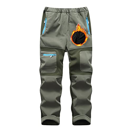 NCTCITY Kinder Softshellhose Skihose Winter Outdoorhose Warm Gefüttert Thermohose Schneehose Jungen Mädchen Wasserdicht Atmungsaktiv Winddicht Verdickte Snowboardhose Trekkinghose Wanderhose von NCTCITY