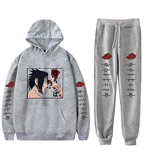 NCTCITY Trainingsanzug 2 Stück Bekleidungsset Kapuzenpullover Hoodie Top + Lange Hose Harajuku Sportanzug Drucken Jogginganzug Mit Tasche Uchiha Sharingan Ninjia von NCTCITY