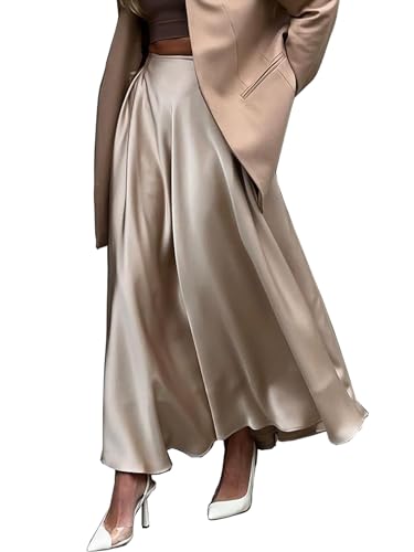 NCXFTP Damen-Midirock aus Satin, hohe Taille, elastisch, Satin, Maxirock, Seide, elegant, lang, trendig, A-Linie, Midi-Röcke, Khaki, X-Groß NCXFTP Damen-Midirock aus Satin, hohe Taille, elastisch, Satin, Maxirock, Seide, elegant, lang, trendig, A-Linie, Midi-Röcke, Khaki, X-Groß von NCXFTP