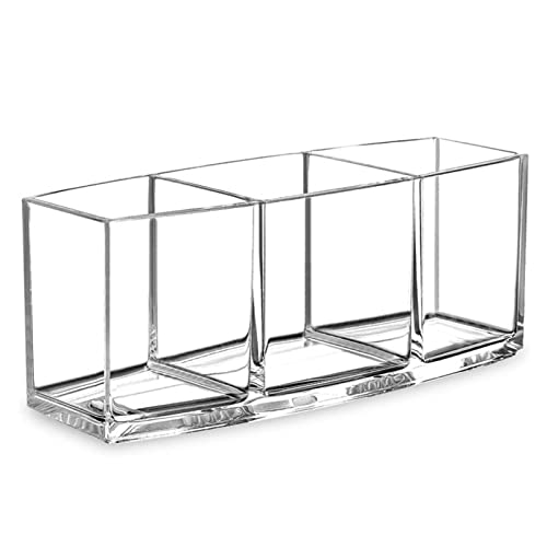 NDNCZDHC Stifthalter aus Acryl Für Den Schreibtisch, 3 Fächer, Transparenter Stift-Organizer, Transparenter Make-up-Pinselhalter Für Schreibtischzubehör, 18,3 X 7,1 X 7,6 Cm von NDNCZDHC