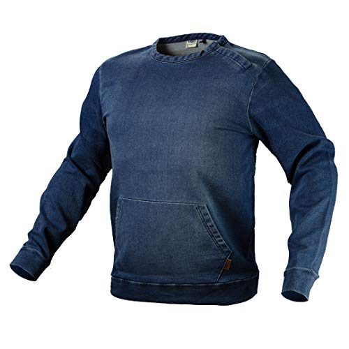 NEO TOOLS Herren Sweatshirt in Denim-Optik, Rundhalsausschnitt mit seitlicher Druckknopfleiste, Langarm, in Gr. S-XXXL, Mischgewebe 380 g/m2 77% Baumwolle. 21% Polyester, 2% Elasthan von NEO TOOLS