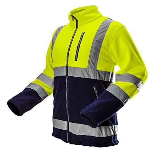 Neo Tools Herren Warnschutz-Arbeitsjacke, Stehkragen, langarm, Obermaterial Fleece 280 g/m2 aus 100% Polyester, mit reflektierenden Streifen, Größe:L, gelb von NEO TOOLS