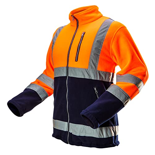 NEO TOOLS Herren Warnschutz-Arbeitsjacke, Stehkragen, langarm, Obermaterial Fleece 280 g/m2 aus 100% Polyester, mit reflektierenden Streifen, Größe:M, orange von NEO TOOLS