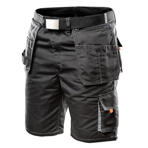 NEO TOOLS Kurze Arbeitshose Herren - Schwarz Arbeitsshort mit Arbeitsgürtel - Arbeitshosen für Männer Kurz - Multifunktionale Taschen - Arbeitshose Sommer - Verstärkungen aus Oxford-Gewebe Gr. 50 von NEO TOOLS