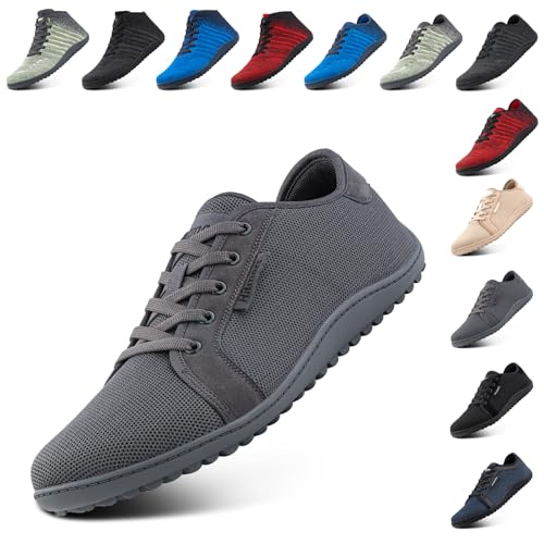 NEOKER Barfußschuhe Unisex Weit Zehenschuhe Herren Damen Leicht Minimalistische Walkingschuhe Fitnessschuhe Laufschuhe Breiter Casual Sneaker Grau 43 EU von NEOKER