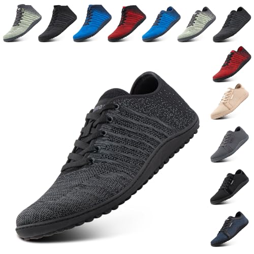 NEOKER Barfußschuhe Herren Damen Leicht Weit Zehenschuhe Unisex Minimalistische Walkingschuhe Fitnessschuhe Laufschuhe Breiter Casual Sneaker Schwarz 42 EU von NEOKER