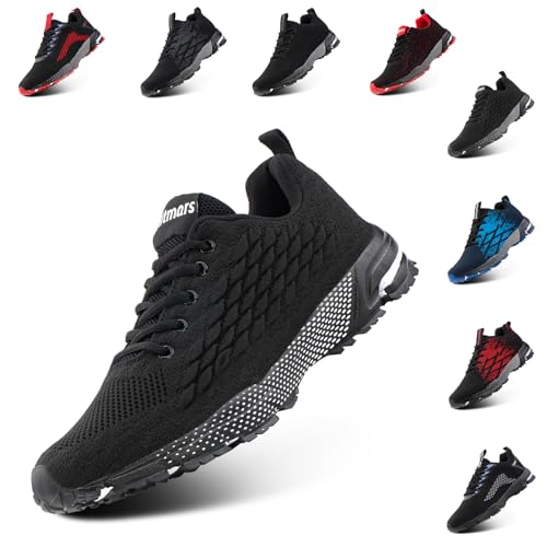 NEOKER Laufschuhe Herren Turnschuhe Damen Sportschuhe Leicht Straßenlaufschuhe Unisex Schnürung Atmungsaktiv rutschfeste ALI-3Schwarz EU37 von NEOKER