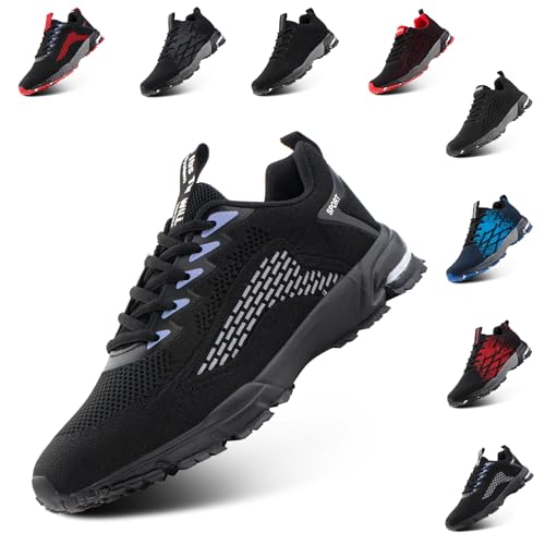 NEOKER Laufschuhe Herren Turnschuhe Damen Sportschuhe Leicht Straßenlaufschuhe Unisex Schnürung Atmungsaktiv rutschfeste ALI-2Schwarz EU40 von NEOKER