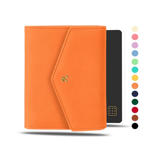 NEORAH B6-Notebook-Hülle mit Umschlagklappe, gepunktetes Tagebuch, Kunstlederhülle + Stiftschlaufe, Lesezeichen, Vorder- und Gesäßtasche, 6 Kartenfächer, Orange von NEORAH