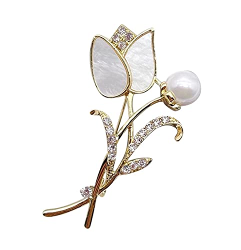 Damen Brosche Elegant Brosche Pins Temperament Mode Elegante Künstliche Blume Strass Brosche Frauen Einfache Accessoires Brosche Damen Brosche Elegant Vintage (Color : Gold, Size : One Size) von NESPIQ