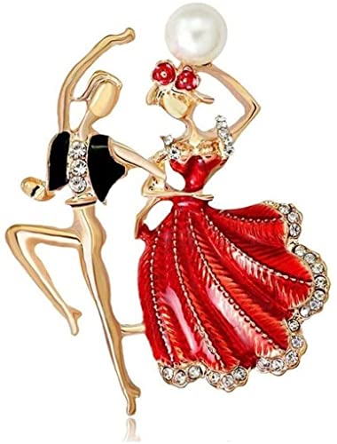 Damen Brosche Elegant Cartoon Prinzessin Prinz Tanzzubehör Geschenk for Schmuck Handarbeit Häkelhandwerk Damen Brosche Elegant Vintage (Color : Rood, Size : 4.7x3.9cm) von NESPIQ