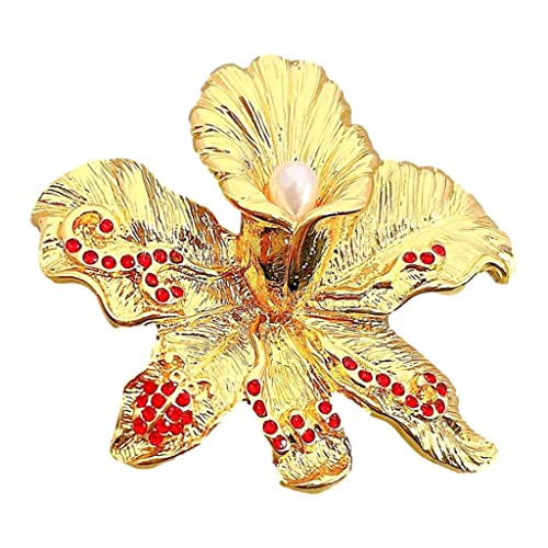 Damen Brosche Elegant Goldene Blumenbrosche Metallic Feel Anzug Revers Pins Blume Broschen Dekoration Perle Corsage Pin, Retro Legierung Schmuck Geschenke Damen Brosche Elegant Vintage von NESPIQ